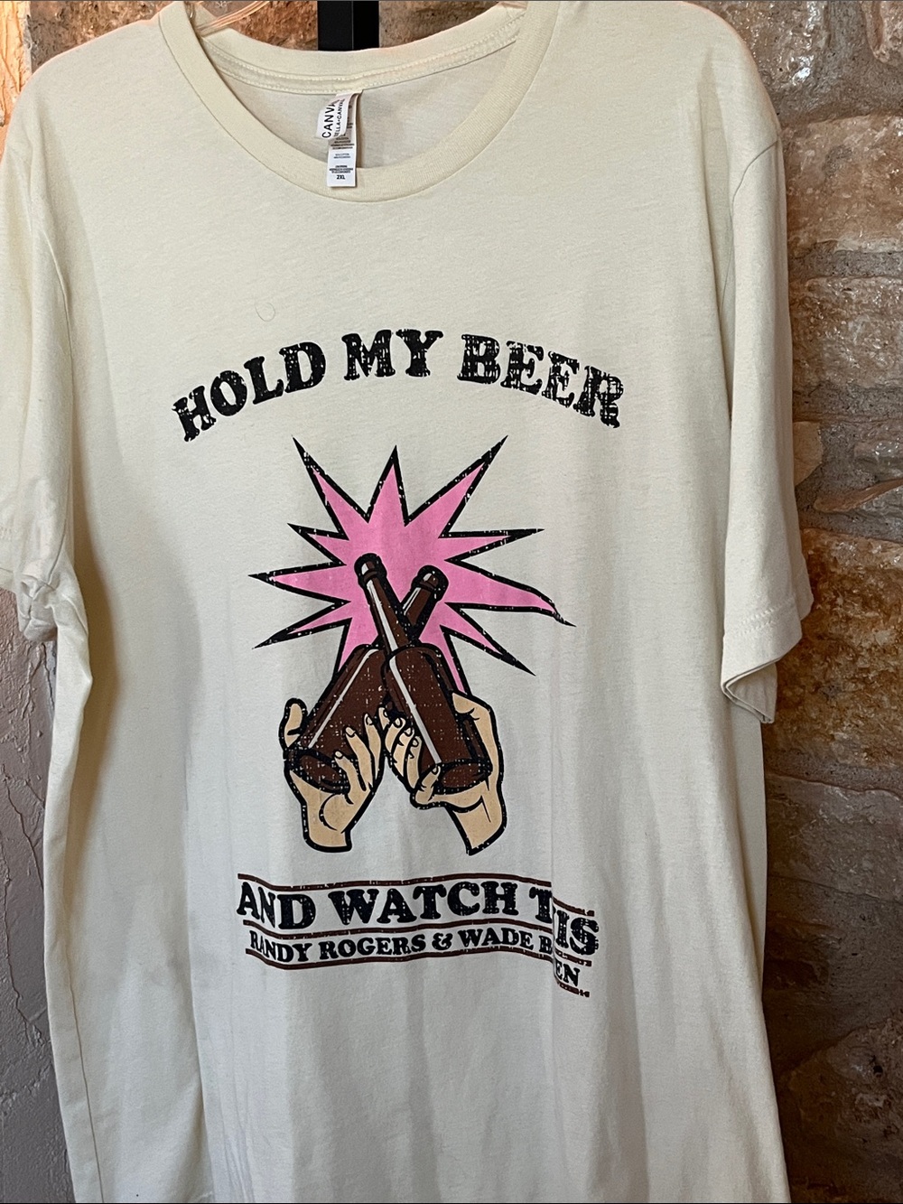 Bella Canvas Cream โHold My Beerโ Graphic Tee with Pink Accent